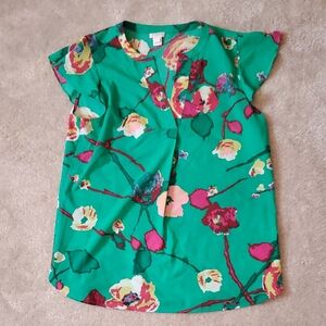 J. Crew Green Floral Top